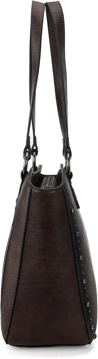 Montana West Western Tooling Tote Bag with Wallet Set for Women Vintage Studded Top Handle Shoulder Handbag