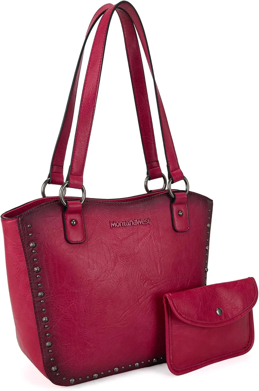 Montana West Western Tooling Tote Bag with Wallet Set for Women Vintage Studded Top Handle Shoulder Handbag
