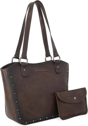 Montana West Western Tooling Tote Bag with Wallet Set for Women Vintage Studded Top Handle Shoulder Handbag