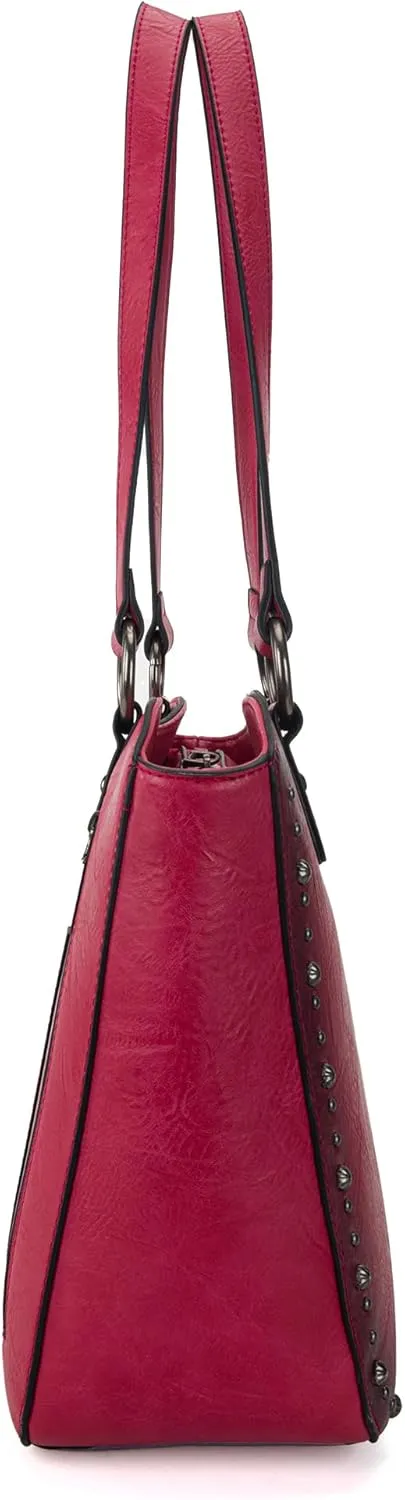 Montana West Western Tooling Tote Bag with Wallet Set for Women Vintage Studded Top Handle Shoulder Handbag