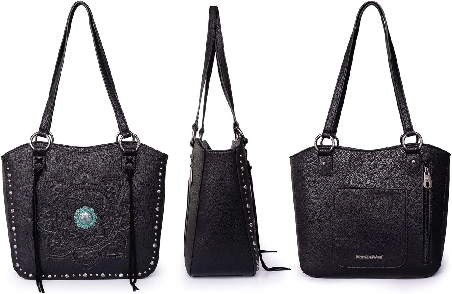 Montana West Western Tooling Tote Bag with Wallet Set for Women Vintage Studded Top Handle Shoulder Handbag