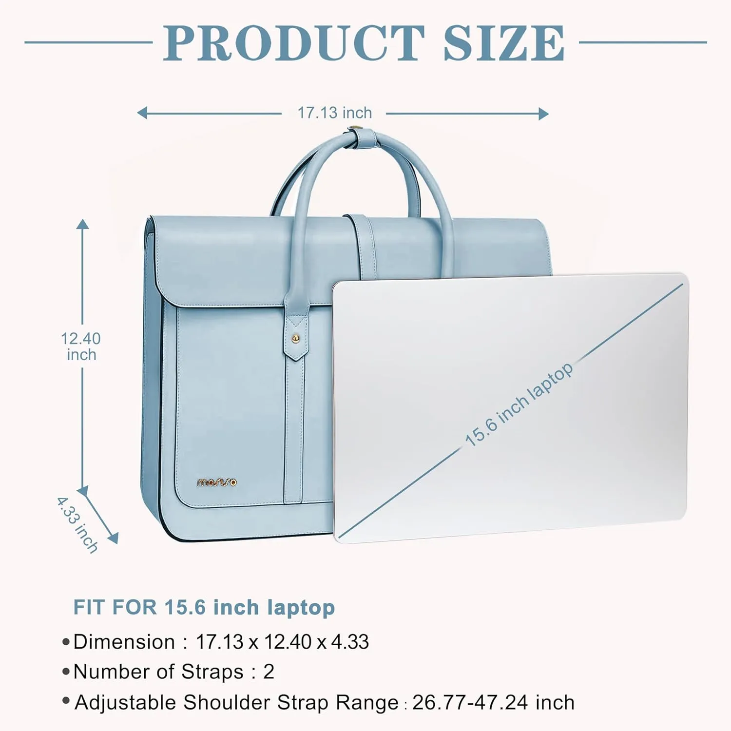 MOSISO 15-15.6 Inch PU Leather Laptop Shoulder Bag for Women, Convertible Backpack, 16 Inch Messenger Casual Handbag Work Briefcase Travel Computer Bag With Bowknot, Air Blue
