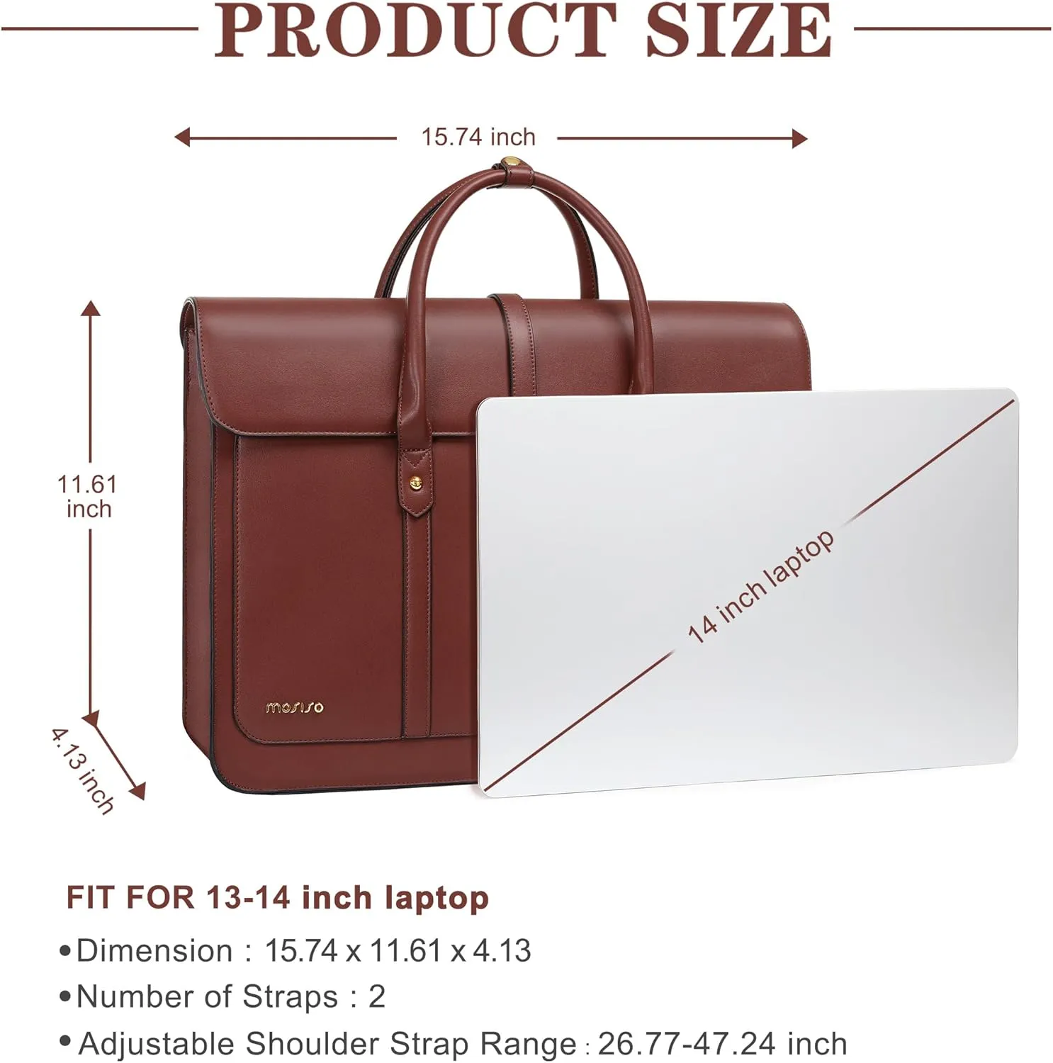 MOSISO Laptop Bag for Women, 13-14 inch PU Leather Laptop Shoulder Bag Convertible Backpack, 13.3 inch Messenger Bag Casual Handbag Work Briefcase Travel Computer Bag with Bowknot, Brown