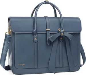 MOSISO Laptop Bag for Women, 13-14 inch PU Leather Laptop Shoulder Bag Convertible Backpack, 13.3 inch Messenger Bag Casual Handbag Work Briefcase Travel Computer Bag with Bowknot, Peacock Blue