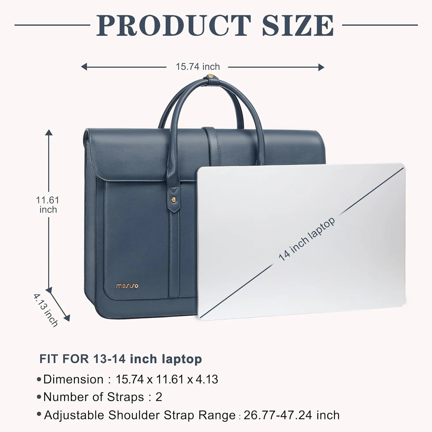 MOSISO Laptop Bag for Women, 13-14 inch PU Leather Laptop Shoulder Bag Convertible Backpack, 13.3 inch Messenger Bag Casual Handbag Work Briefcase Travel Computer Bag with Bowknot, Peacock Blue