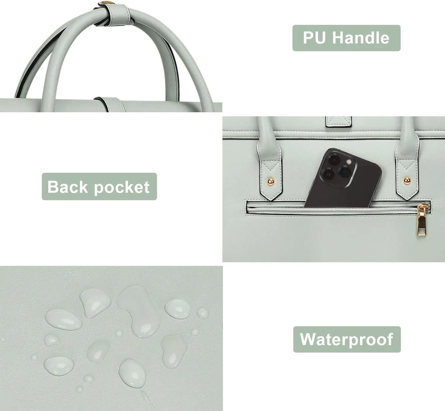 MOSISO Laptop Bag for Women, 13-14 inch PU Leather Laptop Shoulder Bag Convertible Backpack, 13.3 inch Messenger Bag Casual Handbag Work Briefcase Travel Computer Bag with Bowknot, Sage Green