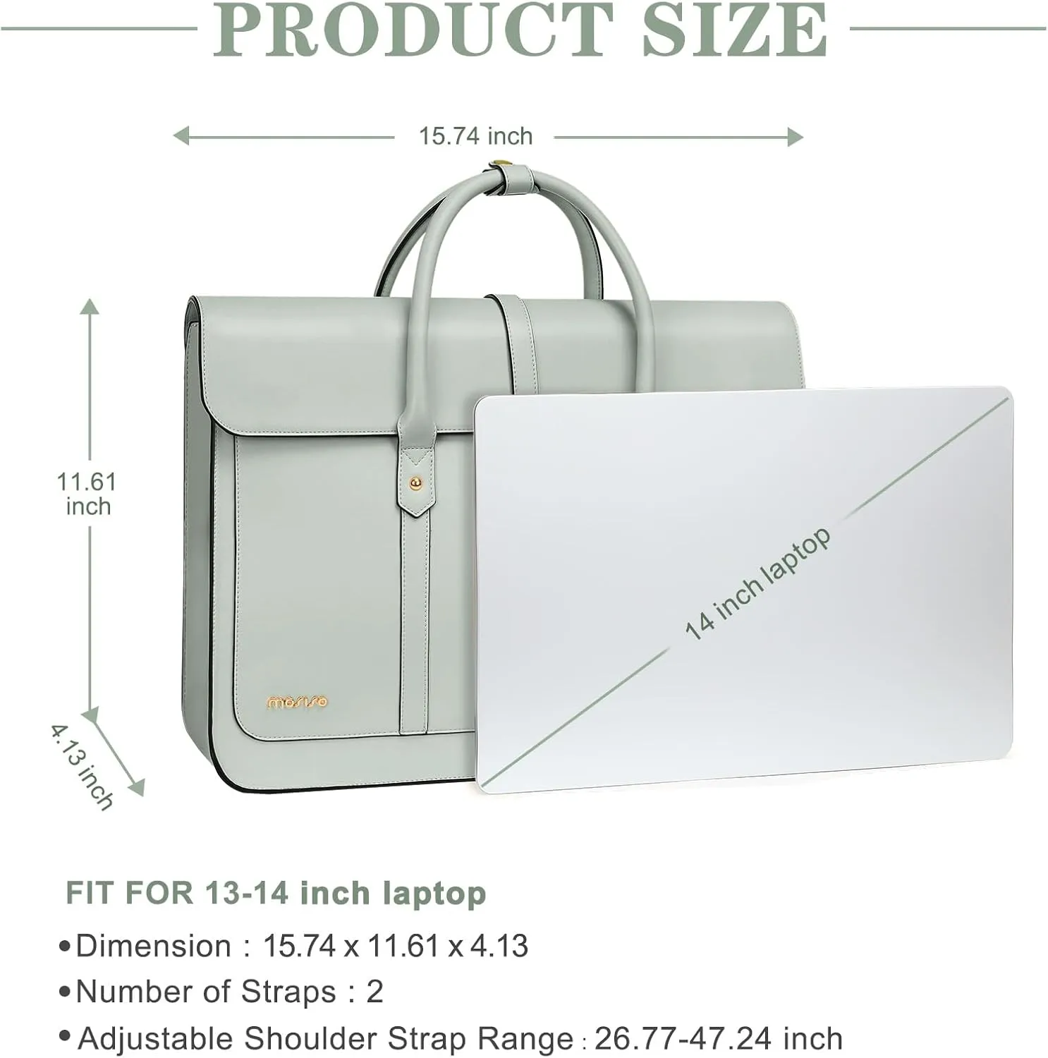 MOSISO Laptop Bag for Women, 13-14 inch PU Leather Laptop Shoulder Bag Convertible Backpack, 13.3 inch Messenger Bag Casual Handbag Work Briefcase Travel Computer Bag with Bowknot, Sage Green