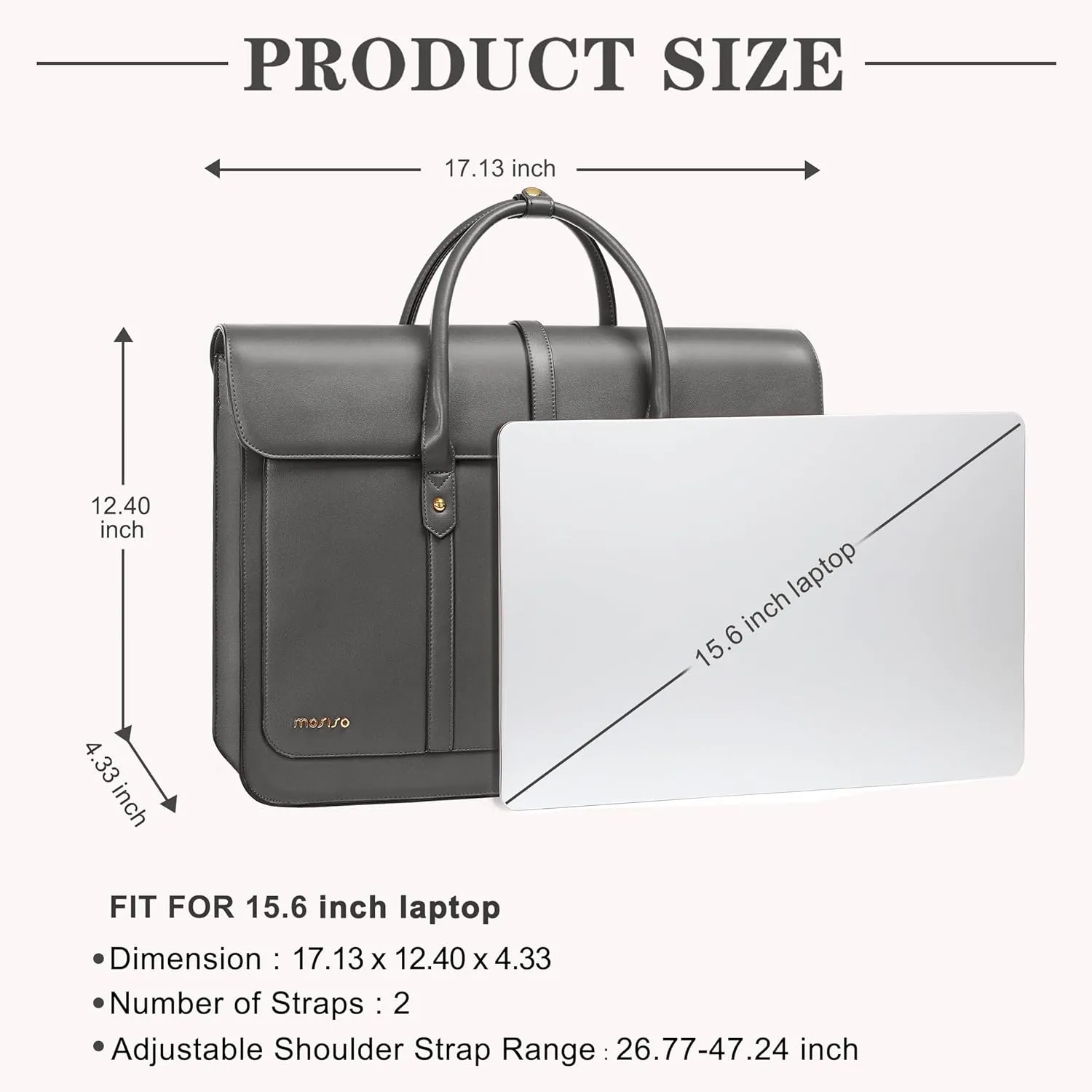 MOSISO Laptop Bag for Women, 15-15.6 inch PU Leather Laptop Shoulder Bag Convertible Backpack, 16 inch Messenger Bag Casual Handbag Work Briefcase Travel Computer Bag with Bowknot, Gray