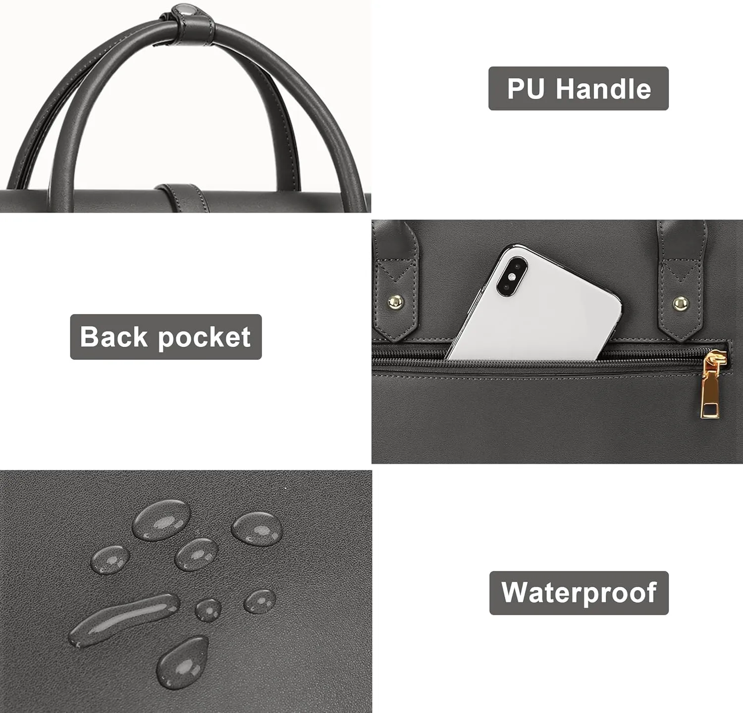 MOSISO Laptop Bag for Women, 15-15.6 inch PU Leather Laptop Shoulder Bag Convertible Backpack, 16 inch Messenger Bag Casual Handbag Work Briefcase Travel Computer Bag with Bowknot, Gray