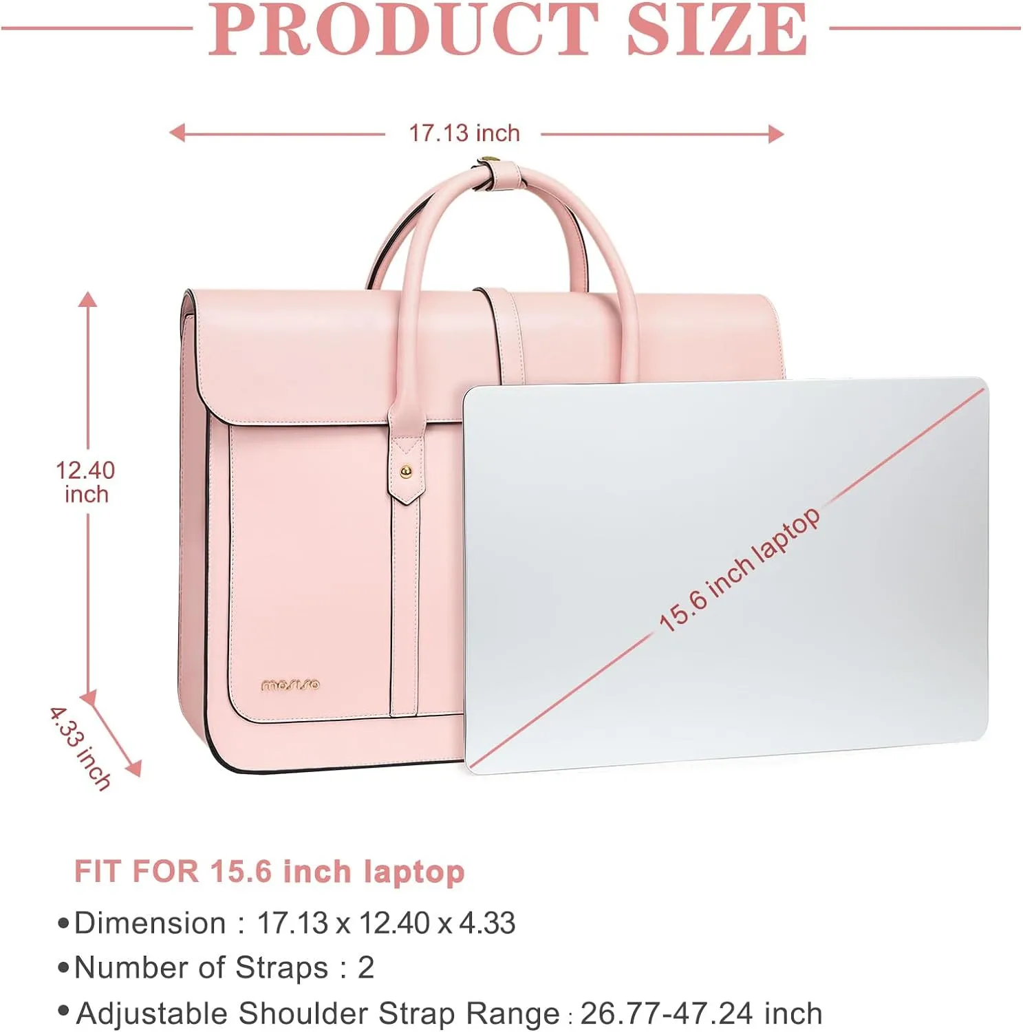 MOSISO Laptop Bag for Women, 15-15.6 inch PU Leather Laptop Shoulder Bag Convertible Backpack, 16 inch Messenger Bag Casual Handbag Work Briefcase Travel Computer Bag with Bowknot, Pink