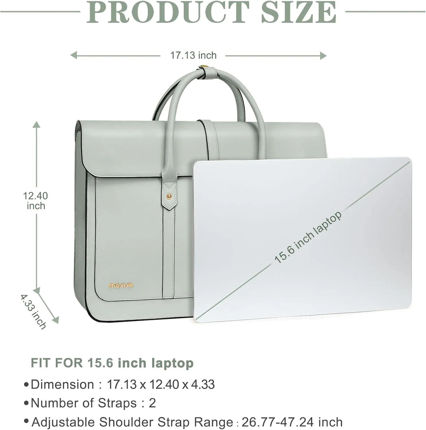 MOSISO Laptop Bag for Women, 15-15.6 inch PU Leather Laptop Shoulder Bag Convertible Backpack, 16 inch Messenger Bag Casual Handbag Work Briefcase Travel Computer Bag with Bowknot, Sage Green