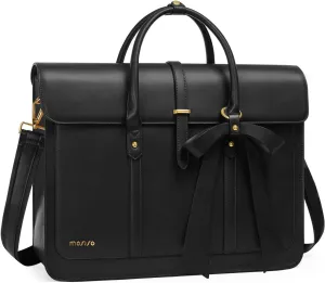 MOSISO Laptop Bag for Women, 17 inch PU Leather Laptop Shoulder Bag Convertible Backpack, 17.3 inch Messenger Bag Casual Handbag Work Briefcase Travel Computer Bag with Bowknot, Black