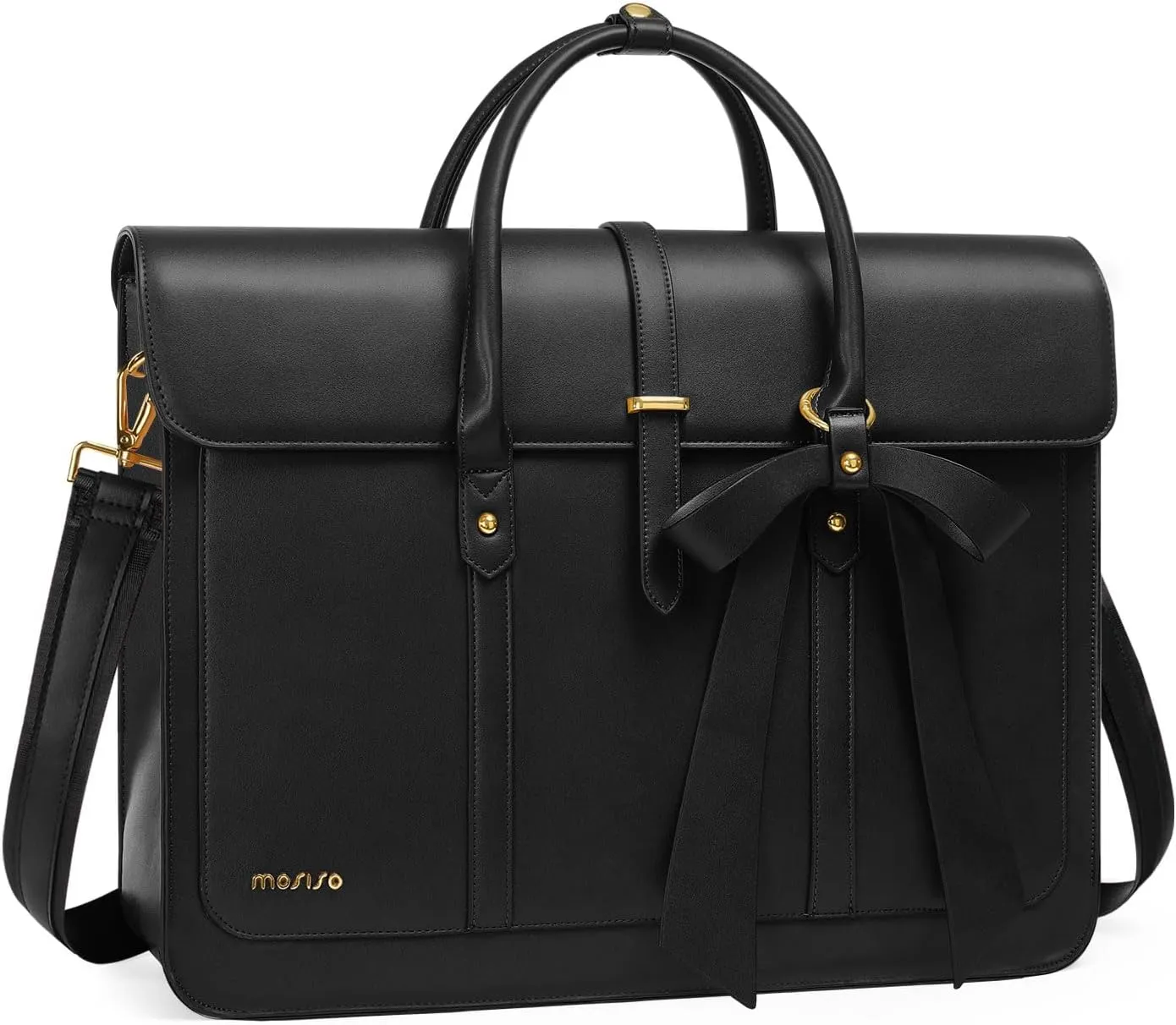 MOSISO Laptop Bag for Women, 17 inch PU Leather Laptop Shoulder Bag Convertible Backpack, 17.3 inch Messenger Bag Casual Handbag Work Briefcase Travel Computer Bag with Bowknot, Black