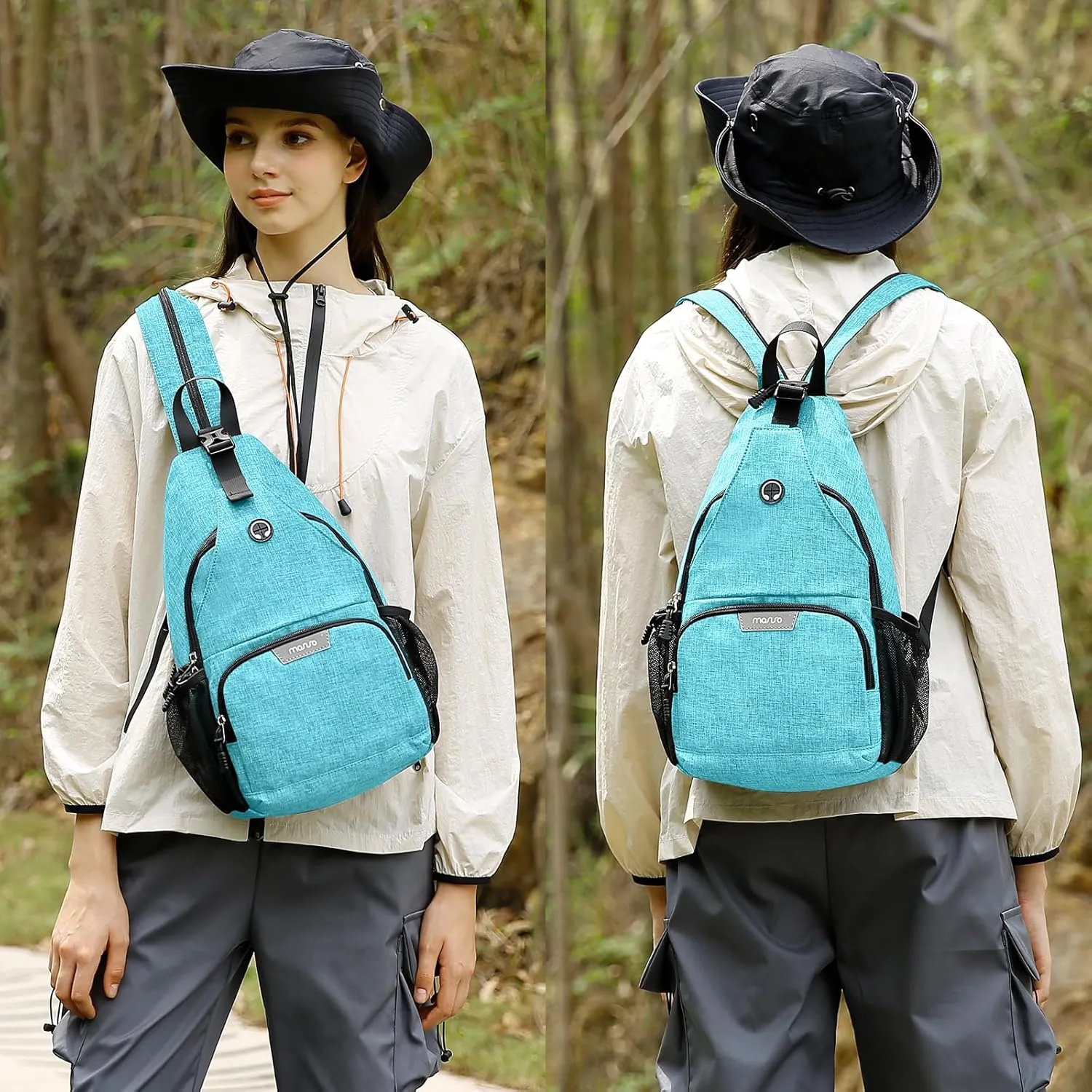 MOSISO Sling Backpack Travel Hiking Daypack, Crossbody Convertible Sling Bag with Front Pocket One Shoulder Chest Bag