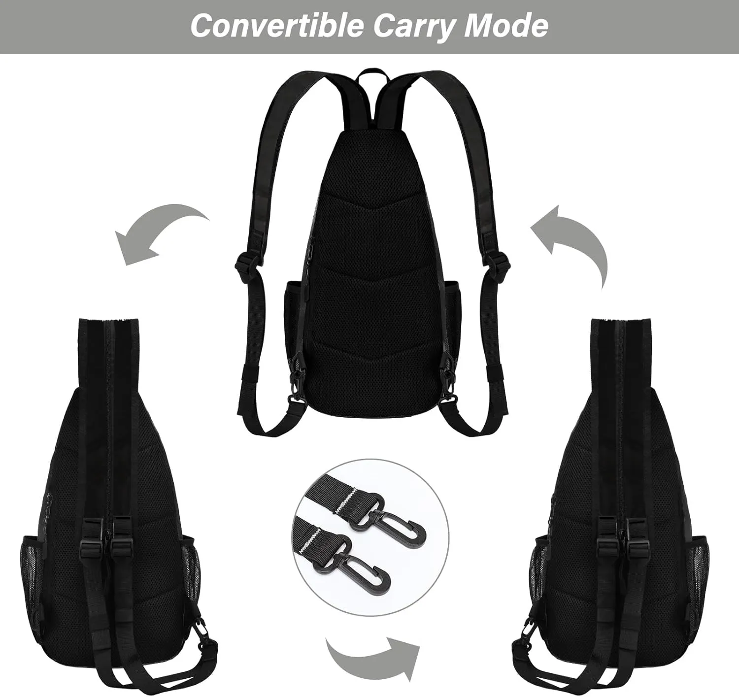 MOSISO Sling Backpack Travel Hiking Daypack, Double Layer Crossbody Sling Bag Convertible Backpack with Front Vertical Pocket