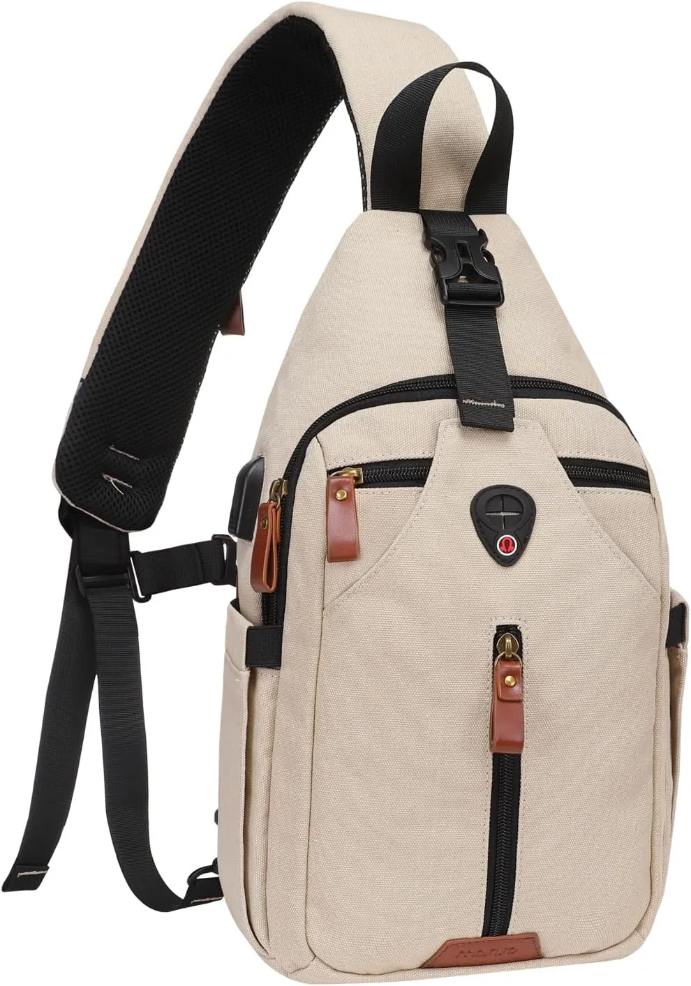 MOSISO Sling Backpack Travel Hiking Daypack, Vintage Canvas Crossbody Sling Chest Bag with USB Charging Port&Removable Strap