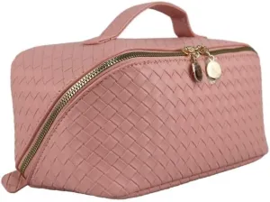 Mothers day gifts Large Capacity Travel Makeup Bag, PU Leather Makeup Bag Organizer, Toiletry Bag for Women with divider, Cosmetic Bags for Women Leather Waterproof Cosmetic Bag,(Pink)