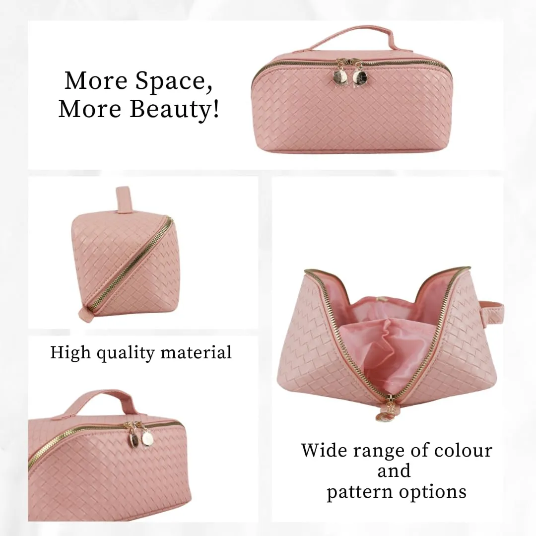 Mothers day gifts Large Capacity Travel Makeup Bag, PU Leather Makeup Bag Organizer, Toiletry Bag for Women with divider, Cosmetic Bags for Women Leather Waterproof Cosmetic Bag,(Pink)