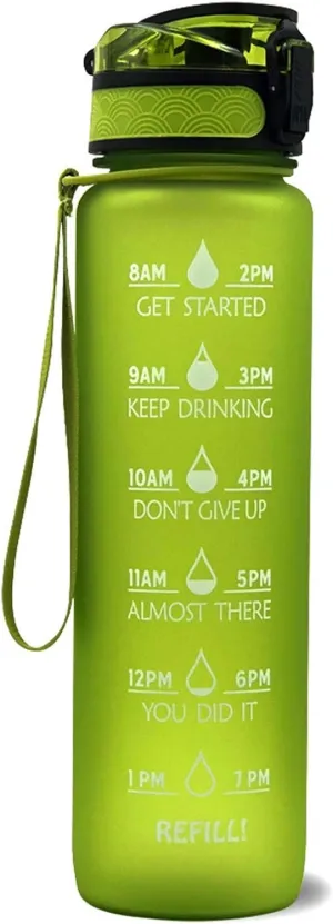 Motivational Water Jug Large Water Bottle Tritan 32oz BPA Free with Time Marker Reminder for Camping Fitness Gym Workouts Outdoor Sports, Green-2
