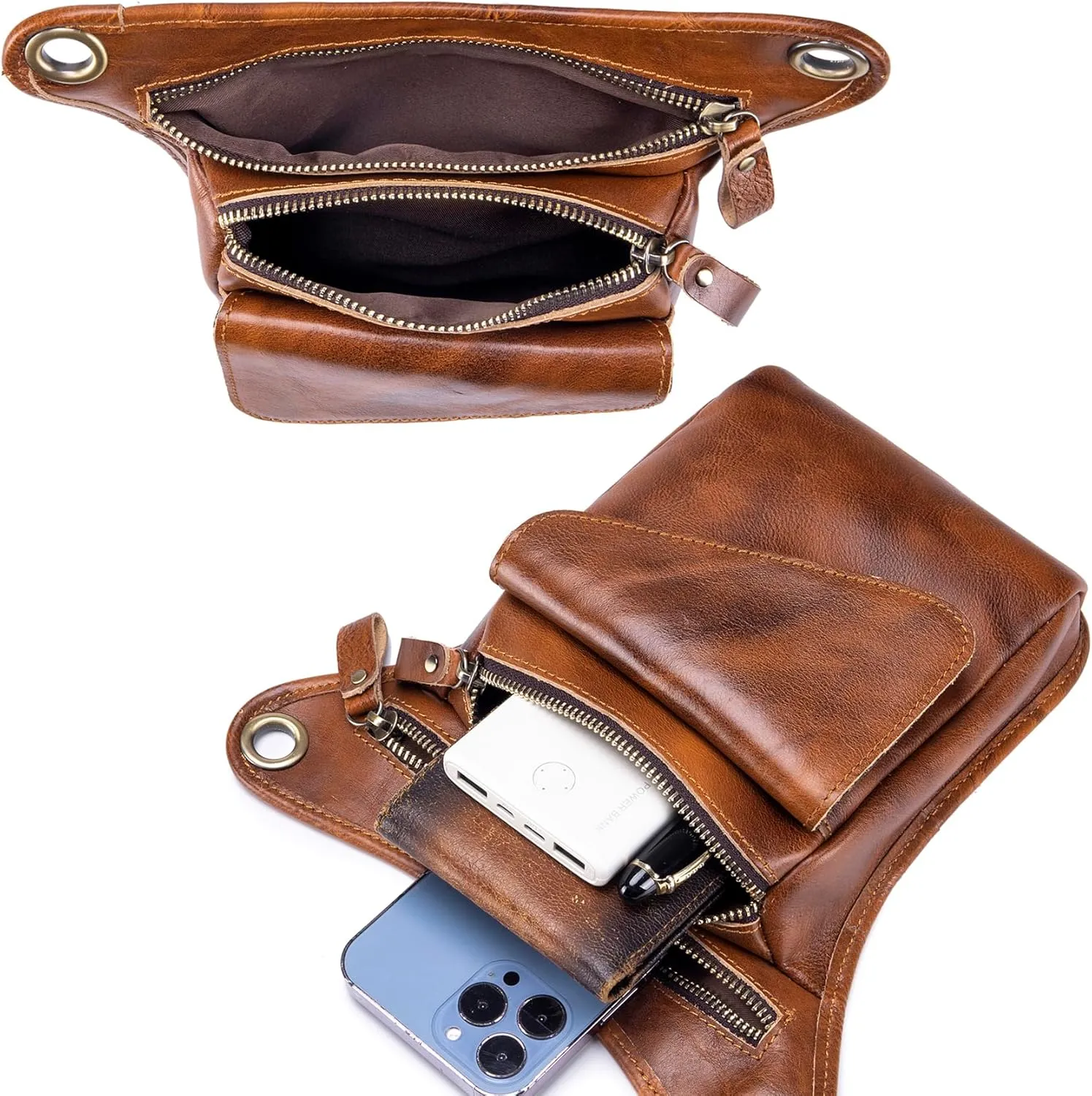 Motorcycle Drop Leg Bag Waist Pack for Men Women Outdoor Travel Sports Tactical Bike Cycling Riding Hiking Camping Pouch Belt Bumbag Brown