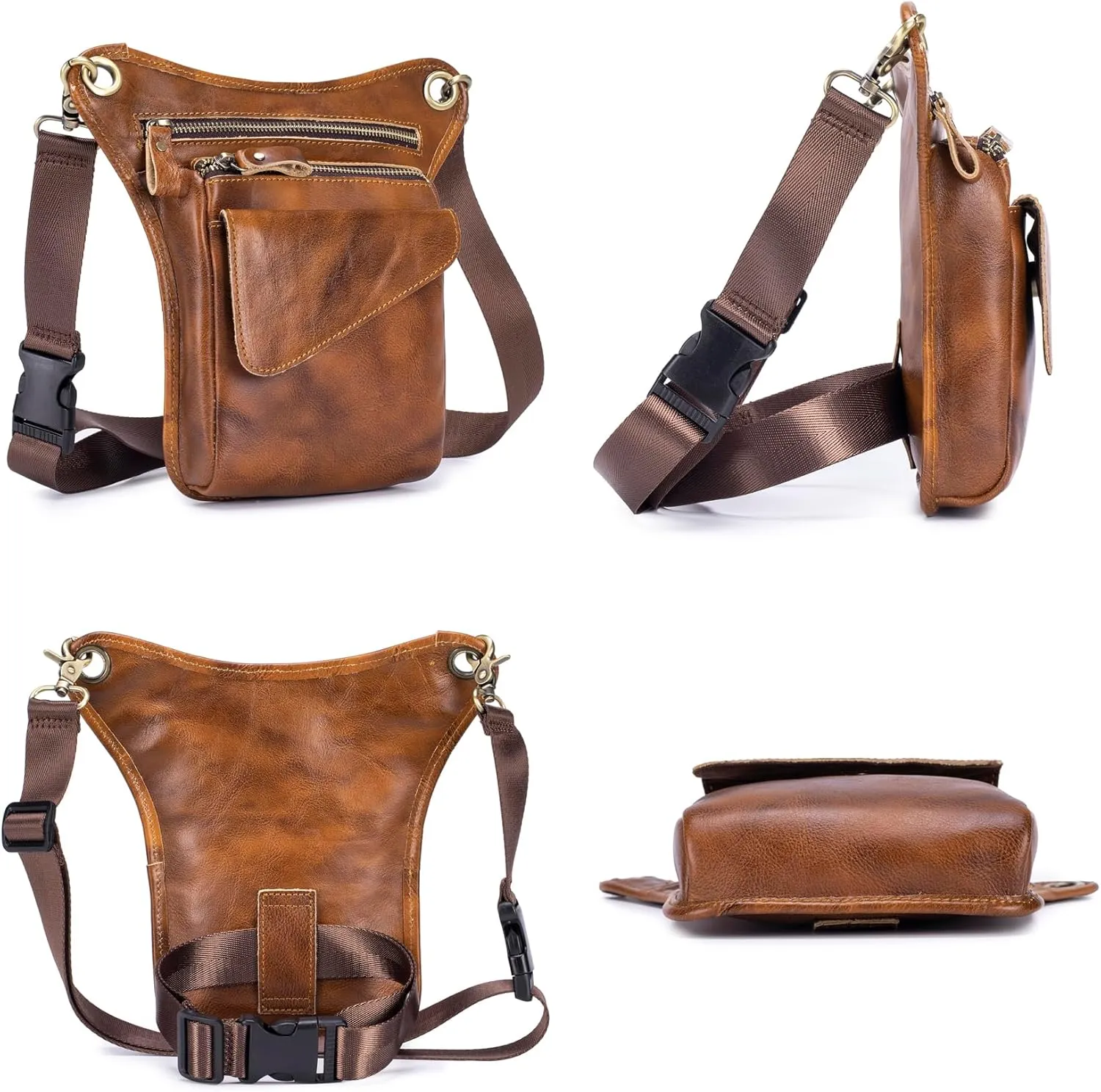 Motorcycle Drop Leg Bag Waist Pack for Men Women Outdoor Travel Sports Tactical Bike Cycling Riding Hiking Camping Pouch Belt Bumbag Brown