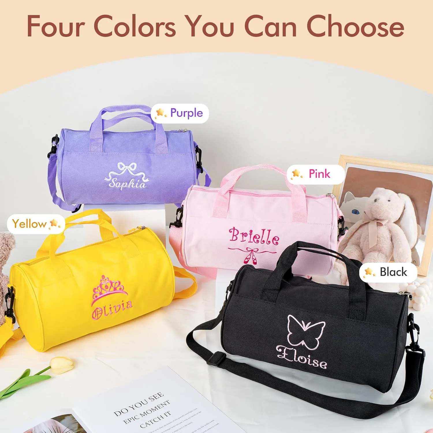MT WORLD Girls Dance Bag Personalized Kids Overnight Duffle Bag with Name Waterproof Monogram Toddler Ballet Bag Ballerina Duffle Bag for Child Gift