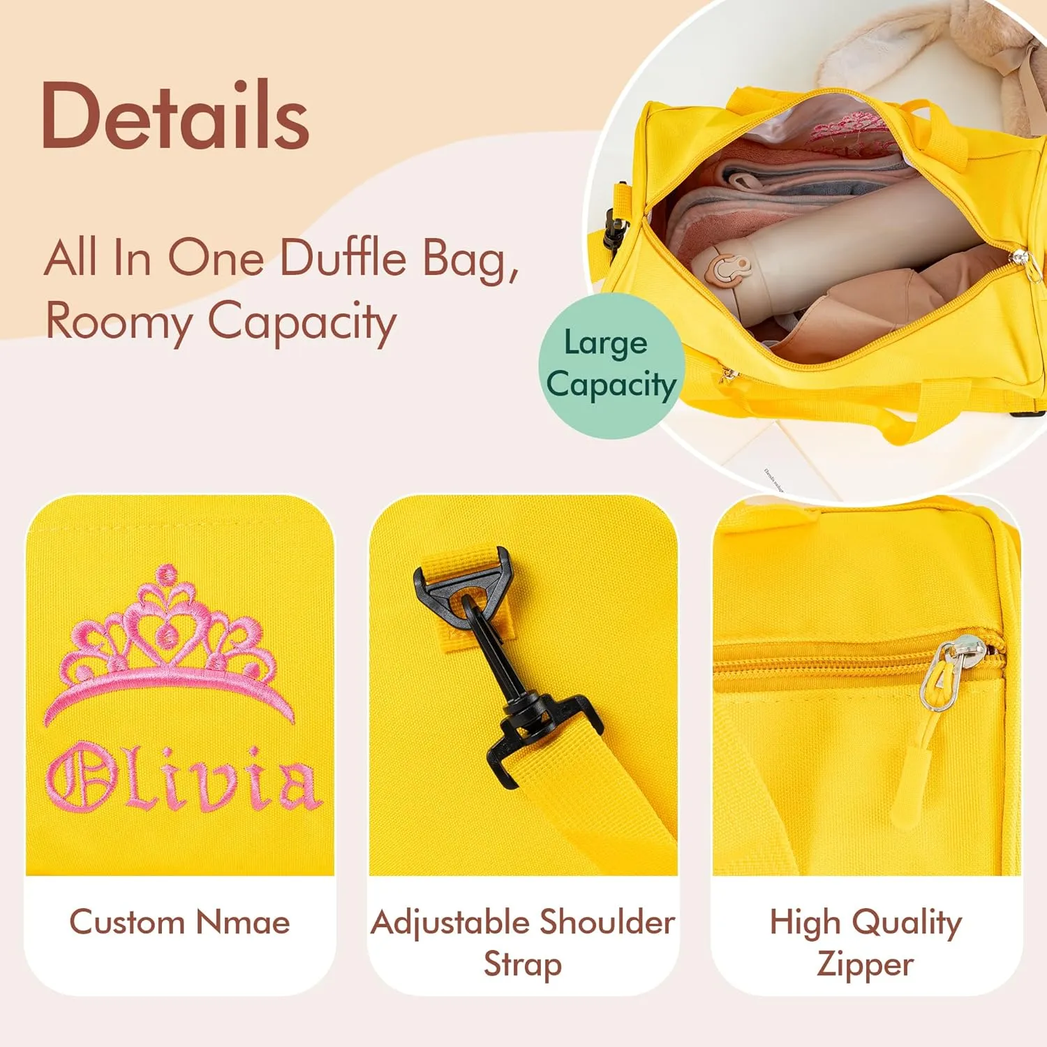 MT WORLD Girls Dance Bag Personalized Kids Overnight Duffle Bag with Name Waterproof Monogram Toddler Ballet Bag Ballerina Duffle Bag for Child Gift