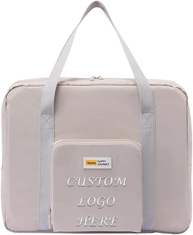 Muka Custom Embroidered Duffle Bags, Foldable Travel Bag Khaki Storage Bag with Personalized Logo