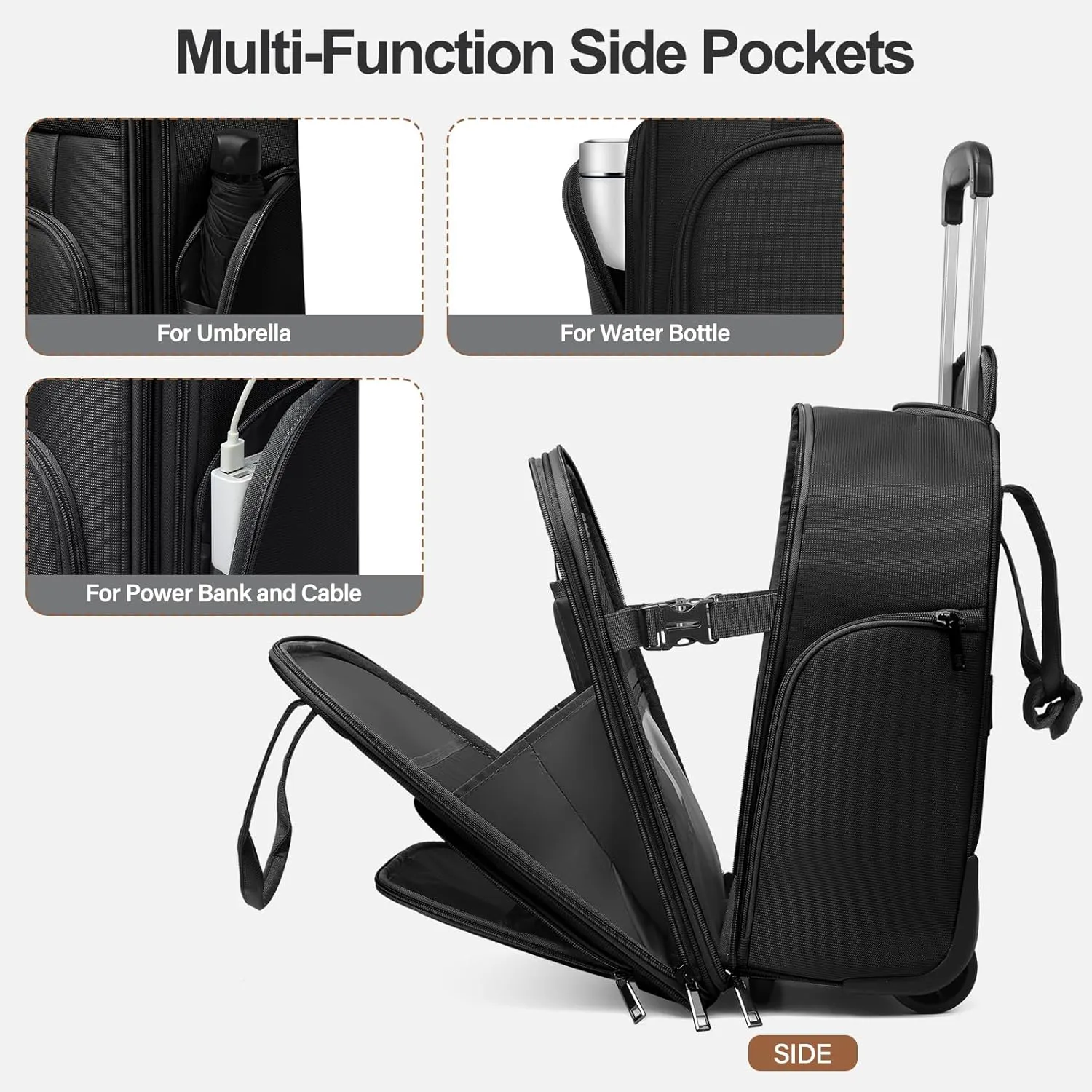Multi-functional 16-Inch Underseat Carry on Luggage With Wheels Softside Lightweight Compact Travel Business Suitcase bag for Pilots and Crew,Black