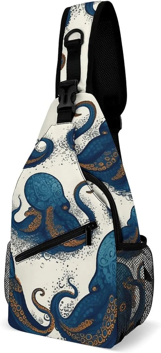 Multifunctional Outdoor Tentacles Octopus Printed Chest Bag Fashionable And Portable Outdoor Messenger Bag Suitable for Use in Multiple Scenarios Such As Traveling, Outdoor, Commuting, Etc.