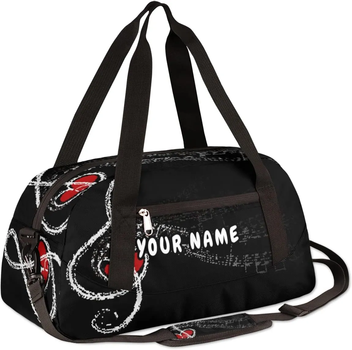 Music Notes Personalized Kids Duffel Bag for Girls Boys, Music Notes Debris Custom Name Dance Bag Overnight Small Duffel Bag Carry On Weekend Sports Travel Bag for School Practice Gymnastics Ballet
