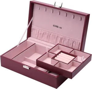 MUSUMI Jewelry Box PU Leather Jewelry Box Organizer with 2 Watch Case Removable Tray Jewelry Display Storage Case - Velvet Lining Earring Ring Bracelet Case Jewelry Boxes and Organizers (A)