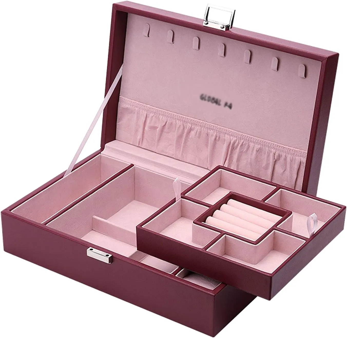 MUSUMI Jewelry Box PU Leather Jewelry Box Organizer with 2 Watch Case Removable Tray Jewelry Display Storage Case - Velvet Lining Earring Ring Bracelet Case Jewelry Boxes and Organizers (A)