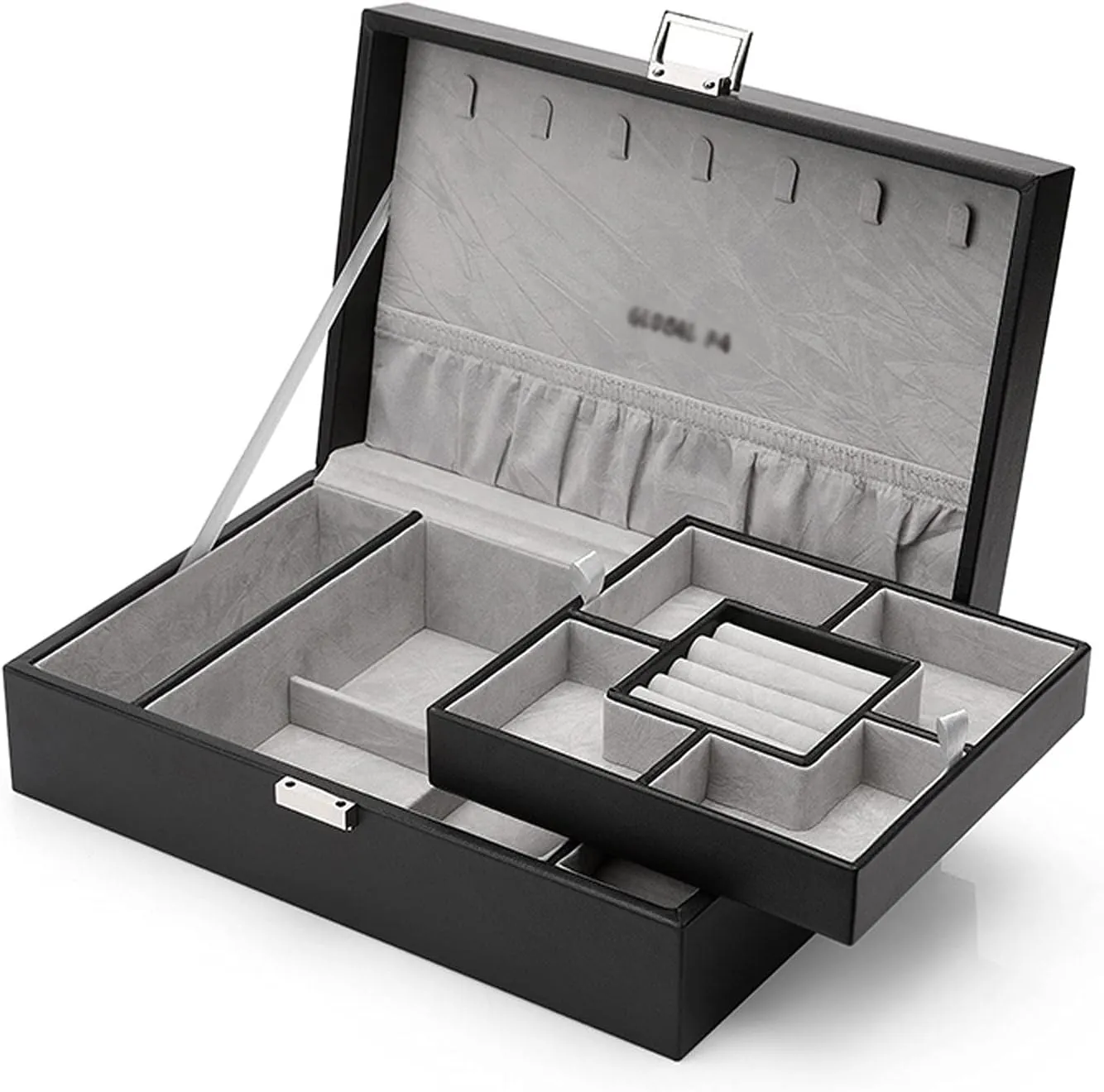 MUSUMI Jewelry Box PU Leather Jewelry Box Organizer with 2 Watch Case Removable Tray Jewelry Display Storage Case - Velvet Lining Earring Ring Bracelet Case Jewelry Boxes and Organizers (B)
