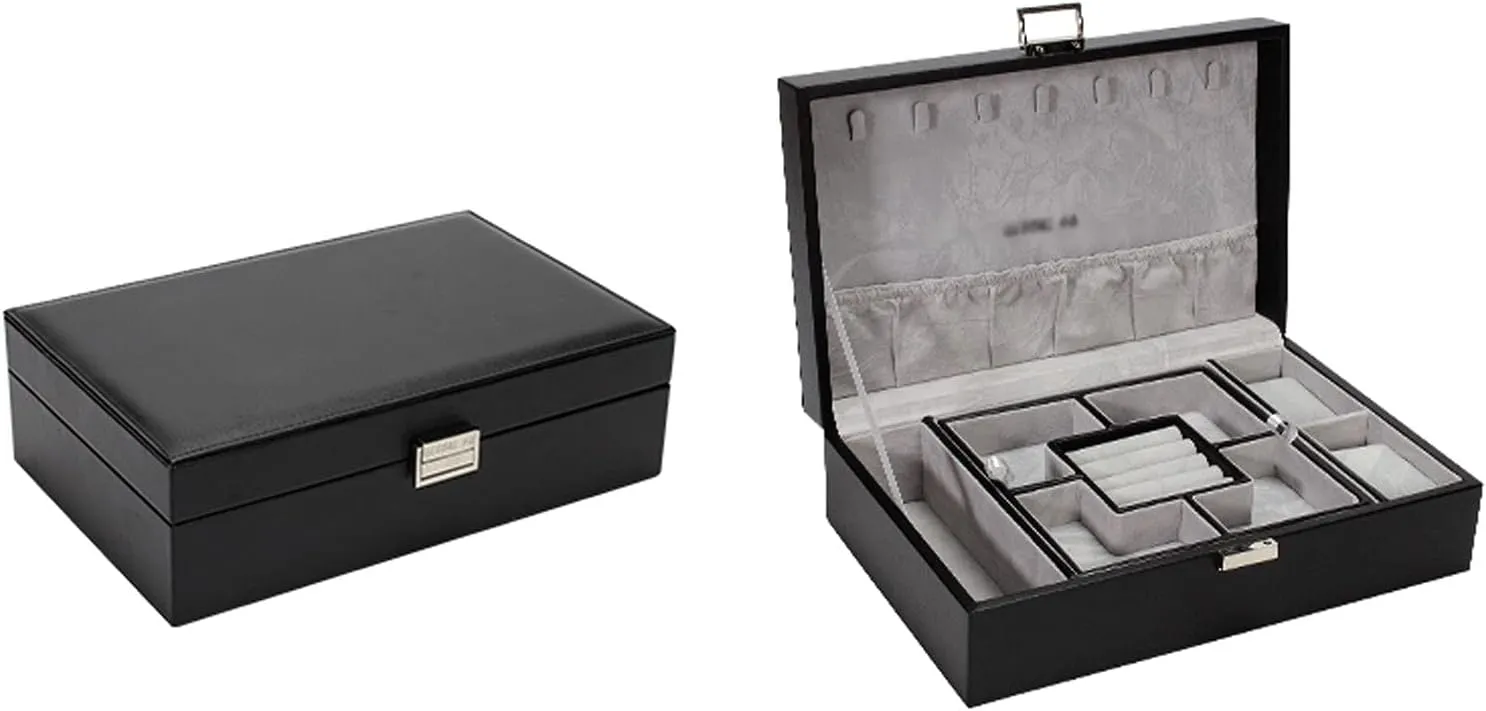 MUSUMI Jewelry Box PU Leather Jewelry Box Organizer with 2 Watch Case Removable Tray Jewelry Display Storage Case - Velvet Lining Earring Ring Bracelet Case Jewelry Boxes and Organizers (B)