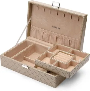 MUSUMI Jewelry Box PU Leather Jewelry Box Organizer with 2 Watch Case Removable Tray Jewelry Display Storage Case - Velvet Lining Earring Ring Bracelet Case Jewelry Boxes and Organizers (C)