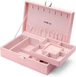 MUSUMI Jewelry Box PU Leather Jewelry Box Organizer with 2 Watch Case Removable Tray Jewelry Display Storage Case - Velvet Lining Earring Ring Bracelet Case Jewelry Boxes and Organizers (D)