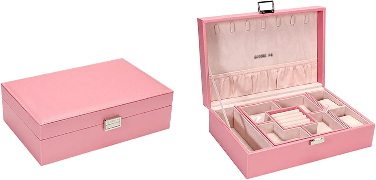 MUSUMI Jewelry Box PU Leather Jewelry Box Organizer with 2 Watch Case Removable Tray Jewelry Display Storage Case - Velvet Lining Earring Ring Bracelet Case Jewelry Boxes and Organizers (D)