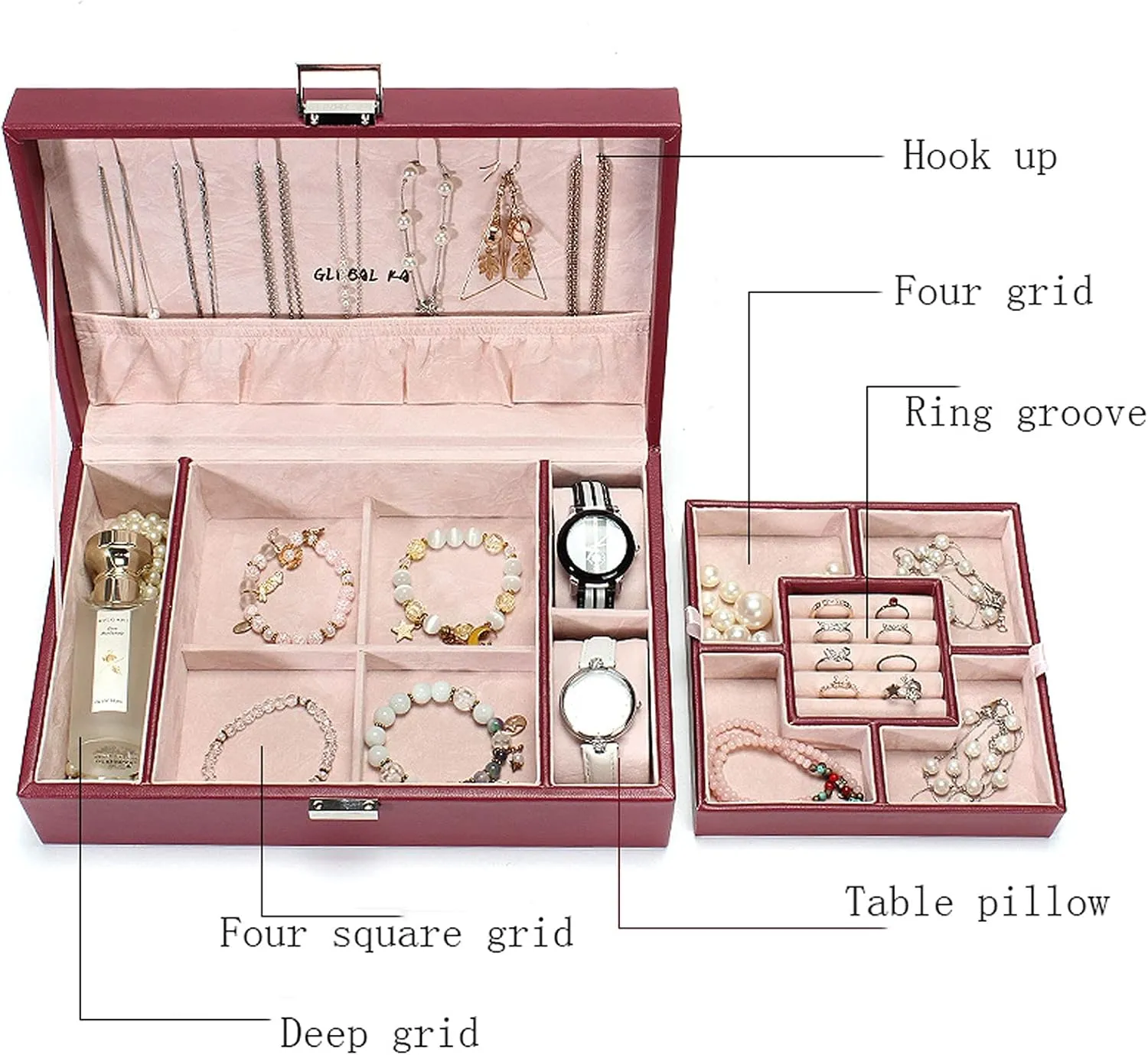 MUSUMI Jewelry Box PU Leather Jewelry Box Organizer with 2 Watch Case Removable Tray Jewelry Display Storage Case - Velvet Lining Earring Ring Bracelet Case Jewelry Boxes and Organizers (D)