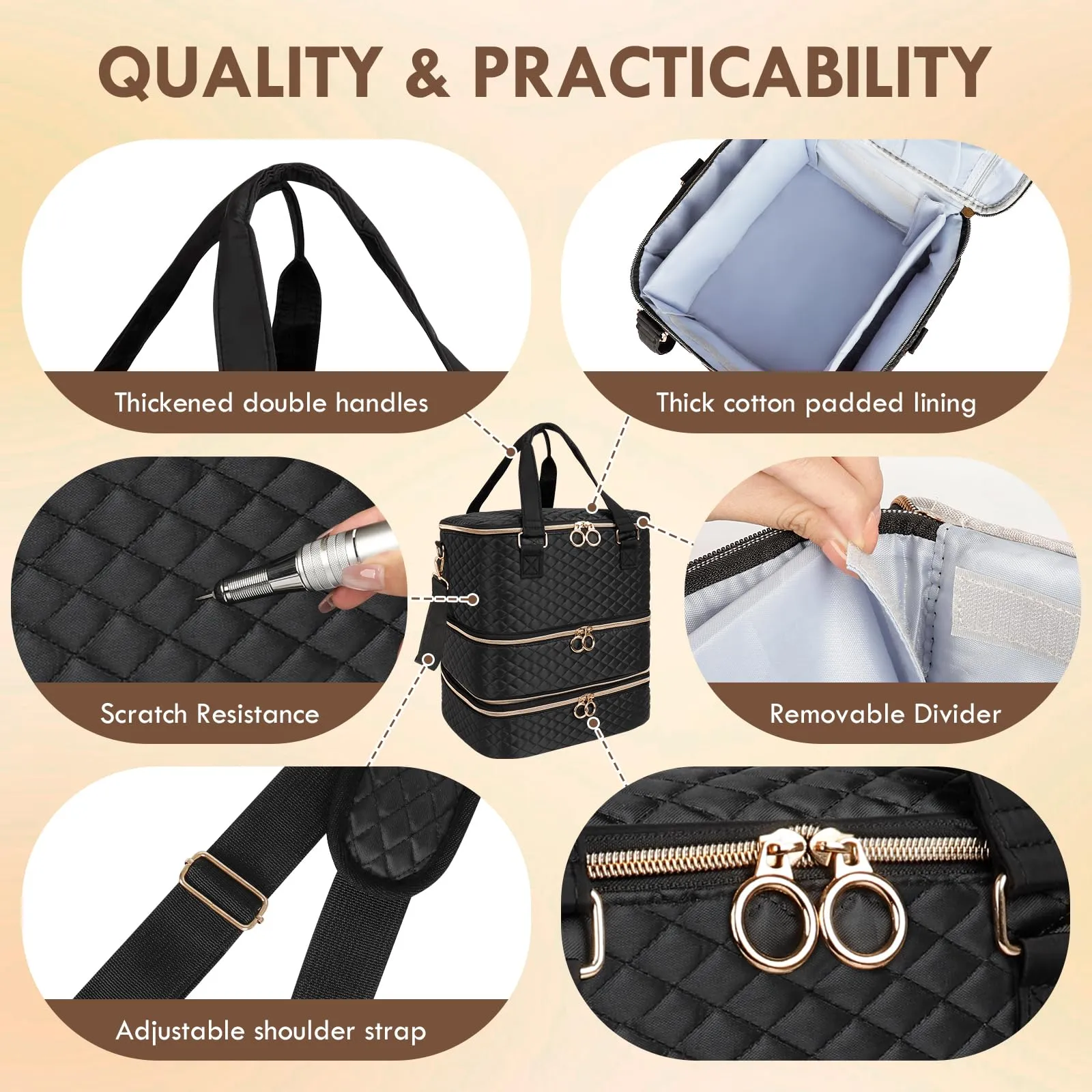MZTXY Nail Polish Organizer Bag, 3 Layers Nail Kit Organizers and Storage Case Holds 84 Bottles(15ml/0.5fl.oz)& Nail Lamp, Large Shoulder Bag Travel Carrying Case Box for Nail Supplies