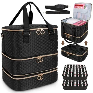 MZTXY Nail Polish Organizer Bag, 3 Layers Nail Kit Organizers and Storage Case Holds 84 Bottles(15ml/0.5fl.oz)& Nail Lamp, Large Shoulder Bag Travel Carrying Case Box for Nail Supplies
