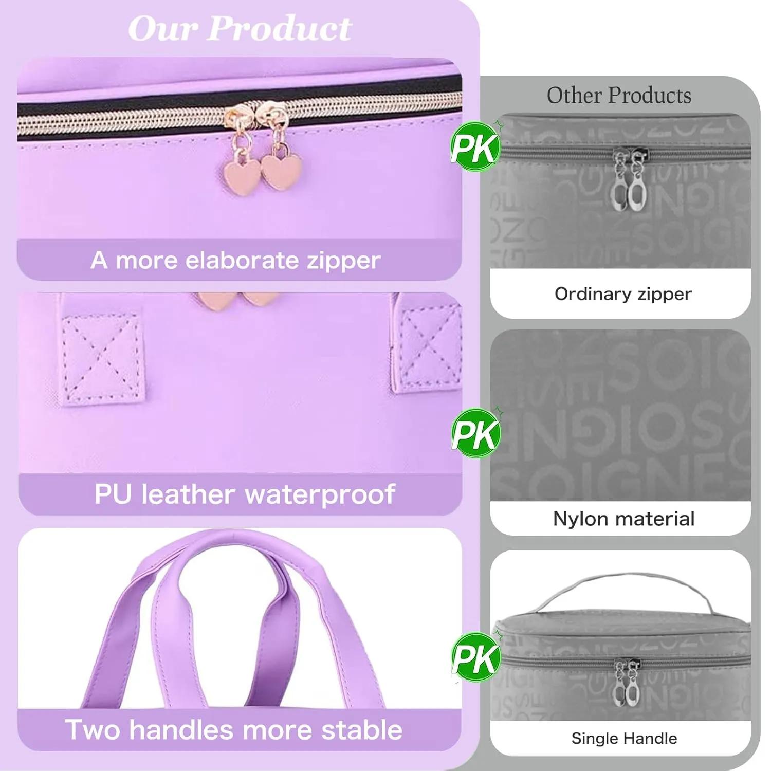 Nail polish Case, Nail Polish Organizer Bag and Nail Dryer Case Holds 30  Bottles (15ml/0.5 fl.oz) and a Nail Lamp, Travel 2 Layer Nail Polish Storage with Sturdy Handles(Purple)