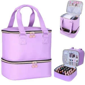 Nail polish Case, Nail Polish Organizer Bag and Nail Dryer Case Holds 30  Bottles (15ml/0.5 fl.oz) and a Nail Lamp, Travel 2 Layer Nail Polish Storage with Sturdy Handles(Purple)