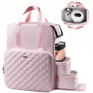 Nail Polish Organizer Backpack Holds 84-93 Bottles and a Nail Lamp, Nail Tech Storage Case Large Nail Polish Bag with 3 Removable Boxes and Tools Organizer Sections(Pink)