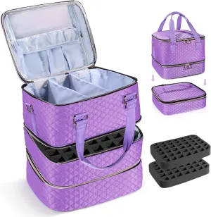 Nail Polish Organizer Case - Holds 84 Bottles Nail Polish & Nail Lamp Large Nail Polish Organizer Bag for Manicure Tools, Nail Polish Kit (Purple)