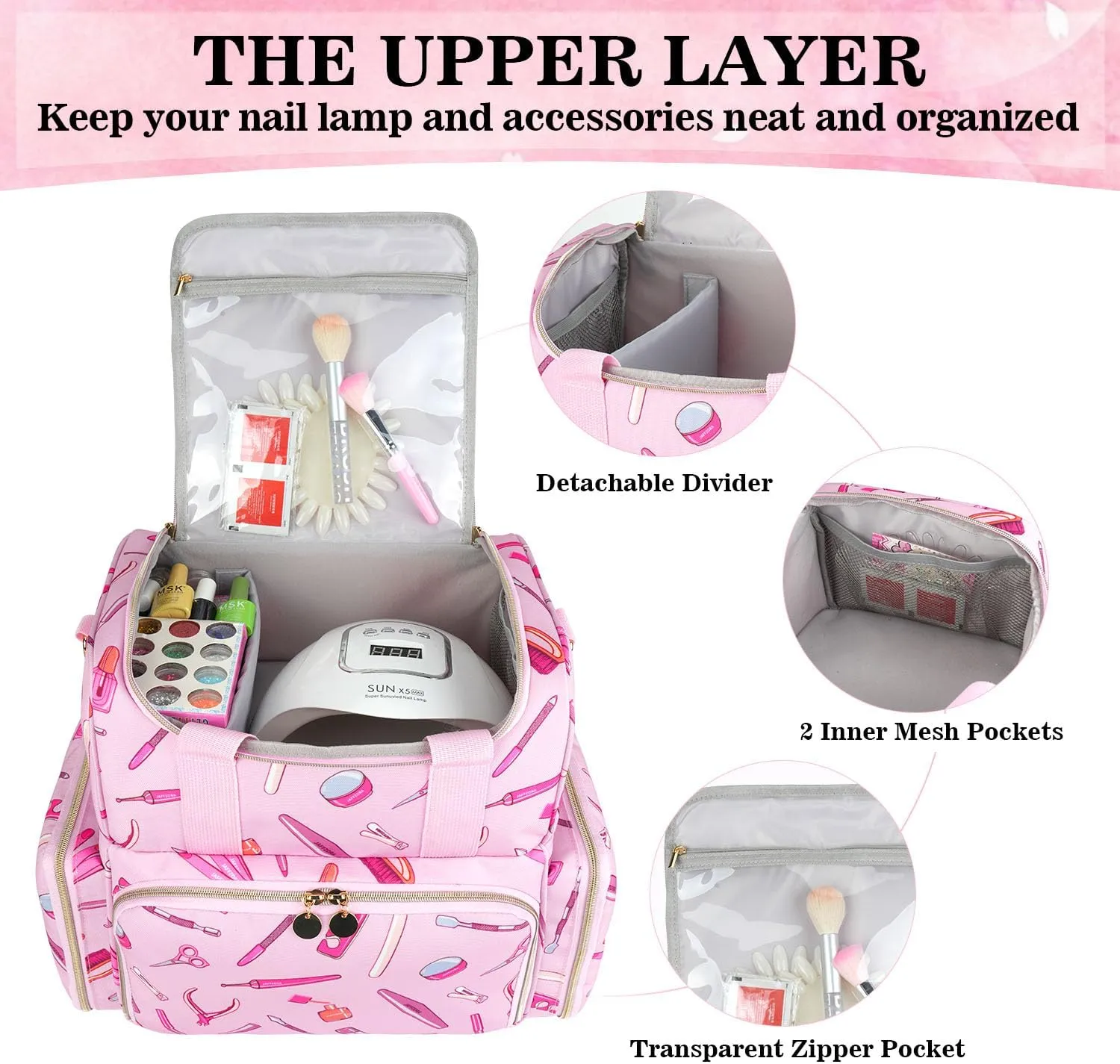 Nail Polish Organizer Case - Large Double Layer Organizers and Storage Bag for Nail Supplies and Art Tech