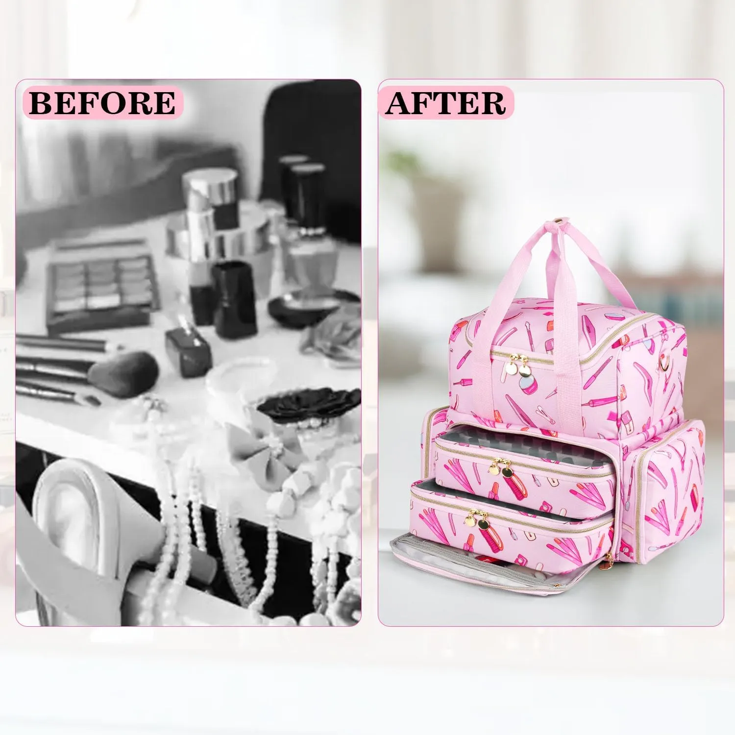 Nail Polish Organizer Case - Large Double Layer Organizers and Storage Bag for Nail Supplies and Art Tech