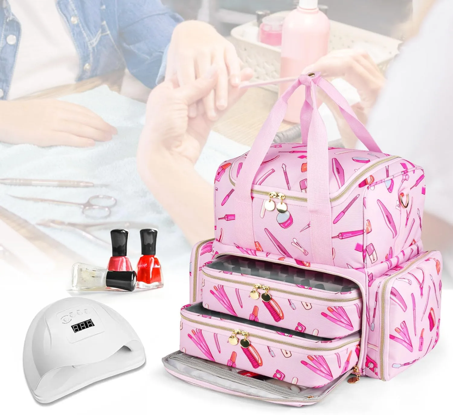 Nail Polish Organizer Case - Large Double Layer Organizers and Storage Bag for Nail Supplies and Art Tech