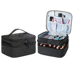 Nail Polish Organizer- Holds 30 Bottles Nail Supply Organizers and Storage Double-layer Nail Polish Carrying Case Nail varnish Organizer Nail Polish Storage Bag with Handle (Black-a)