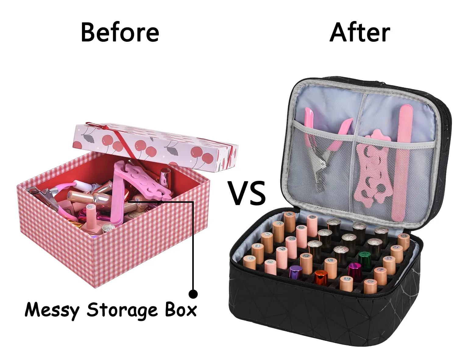 Nail Polish Organizer- Holds 30 Bottles Nail Supply Organizers and Storage Double-layer Nail Polish Carrying Case Nail varnish Organizer Nail Polish Storage Bag with Handle (Black-a)